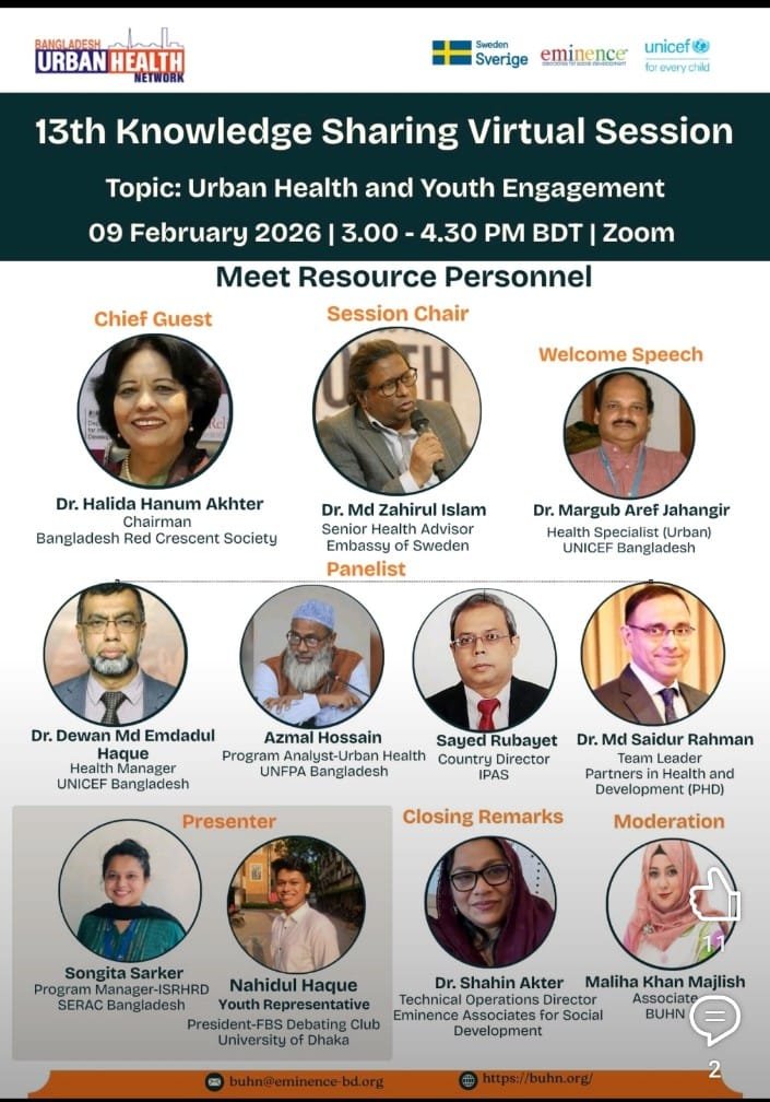 Bangladesh Urban Health Network Hosts 13th Knowledge Sharing Virtual Seminar on “Urban Health and Youth Engagement”